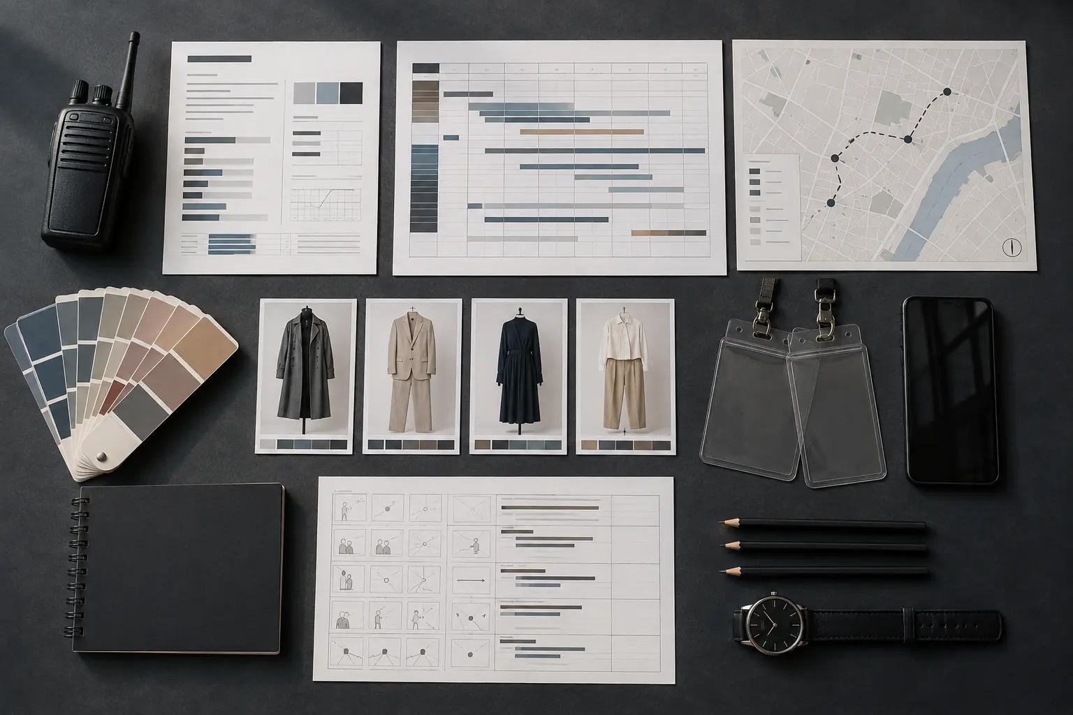 Photography Shot List Template: Plan Every Image Your Campaign Needs - Phil Halfmann Fashion campaign call sheet production documents arranged with a schedule, location map, wardrobe references and crew tools