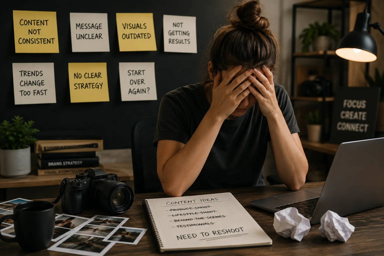 Why You Keep Reshooting Content Every 2 Months (And Why It’s Costing You Sales) - Phil Halfmann Team discussing visual content strategy and campaign planning for long-term marketing campaigns